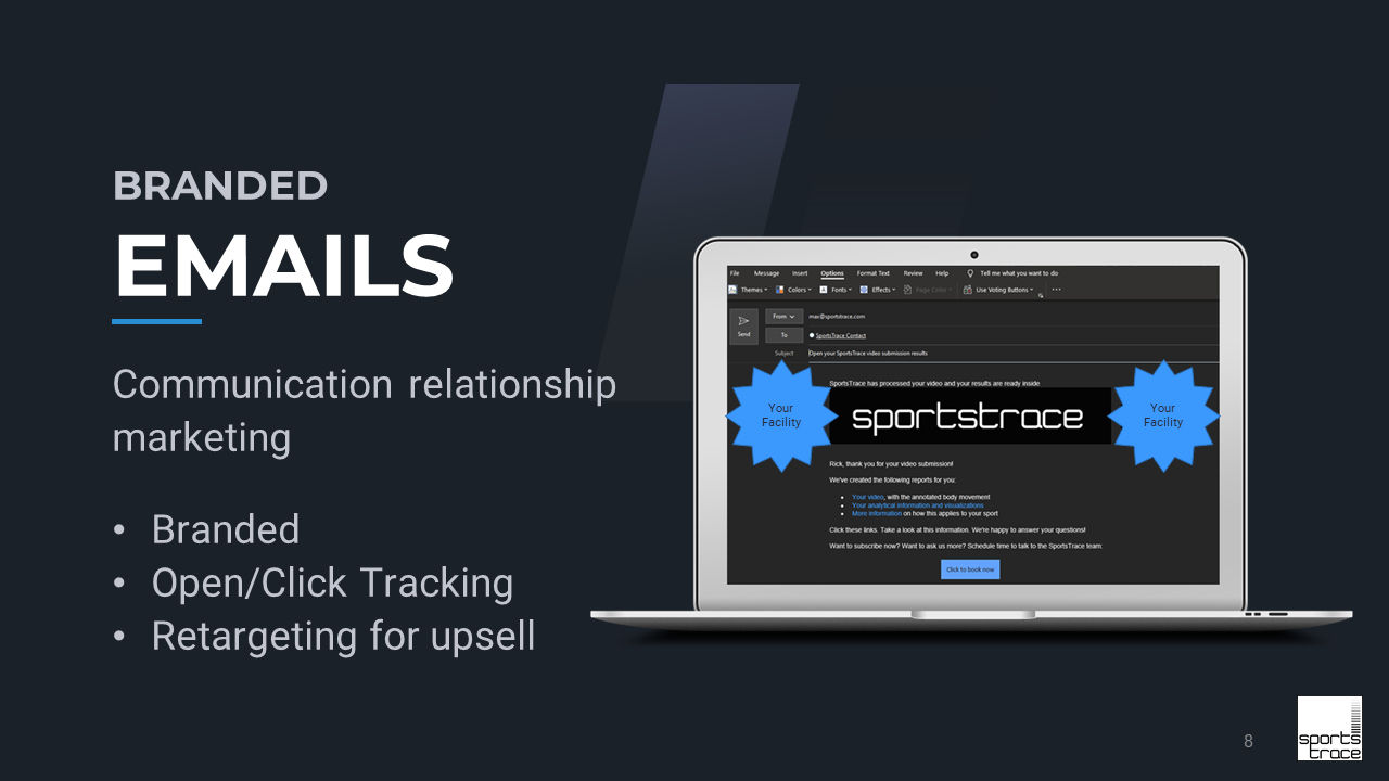 SportsTrace emails slide Facility Model