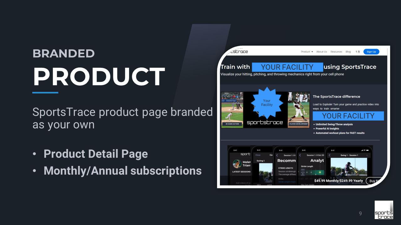 SportsTrace product page slide Facility Model