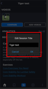 SportsTrace App Edit Session Name Dialog