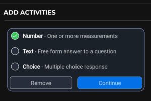 SportsTrace Evaluations Activity Type Selection