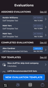 SportsTrace Evaluations Overview Screen