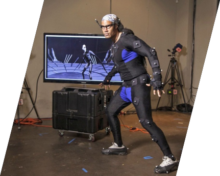 Man using complicated markered motion capture equiptment