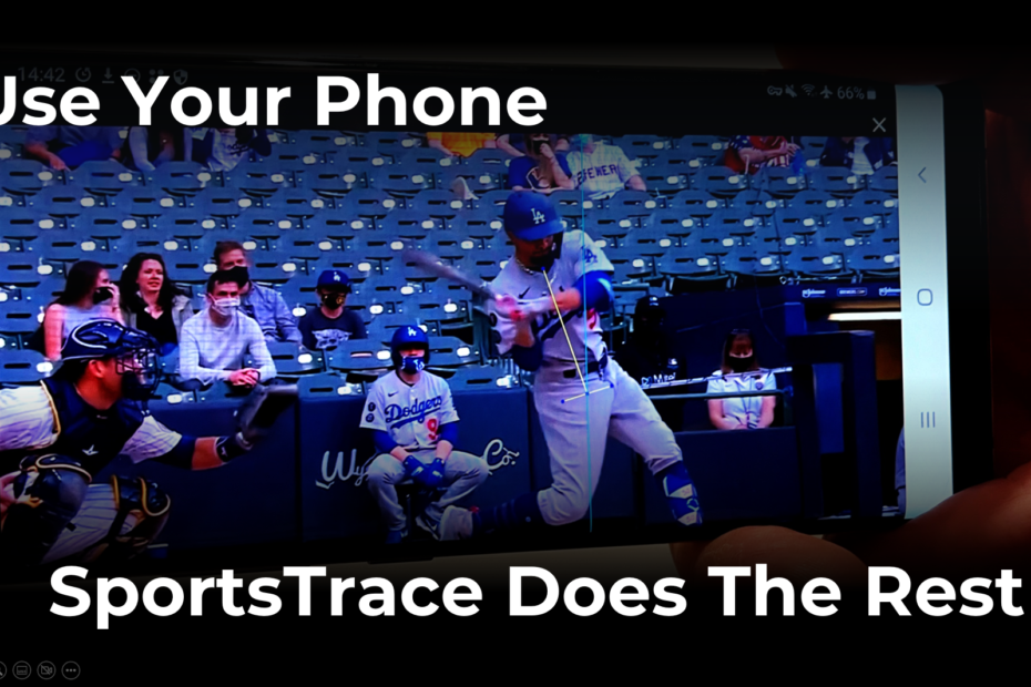 Phone using SportsTrace with text "Use your phone, SportsTrace does the rest."